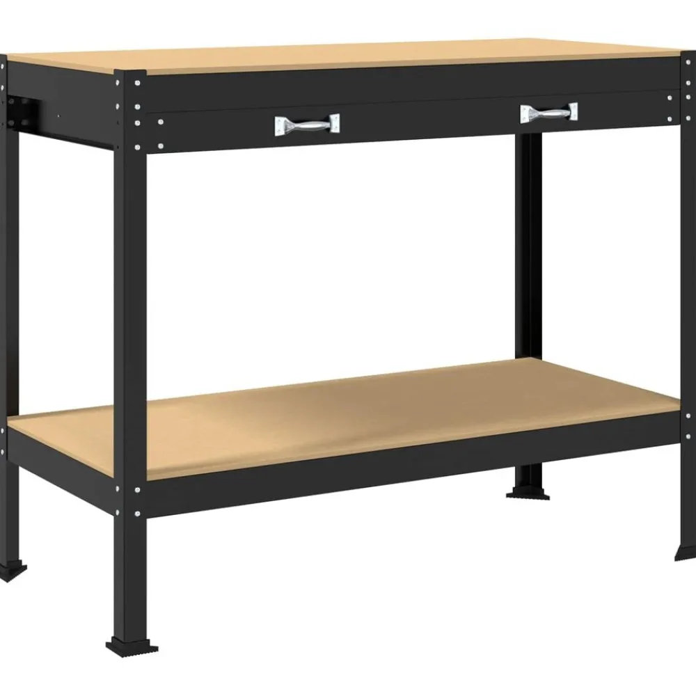 Werkbank met lade Zwart 114 x 54 x 91 cm Bewerkt hout en metaal>vidaXL Outlet