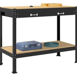 Werkbank met lade Zwart 114 x 54 x 91 cm Bewerkt hout en metaal><noscript><img width=