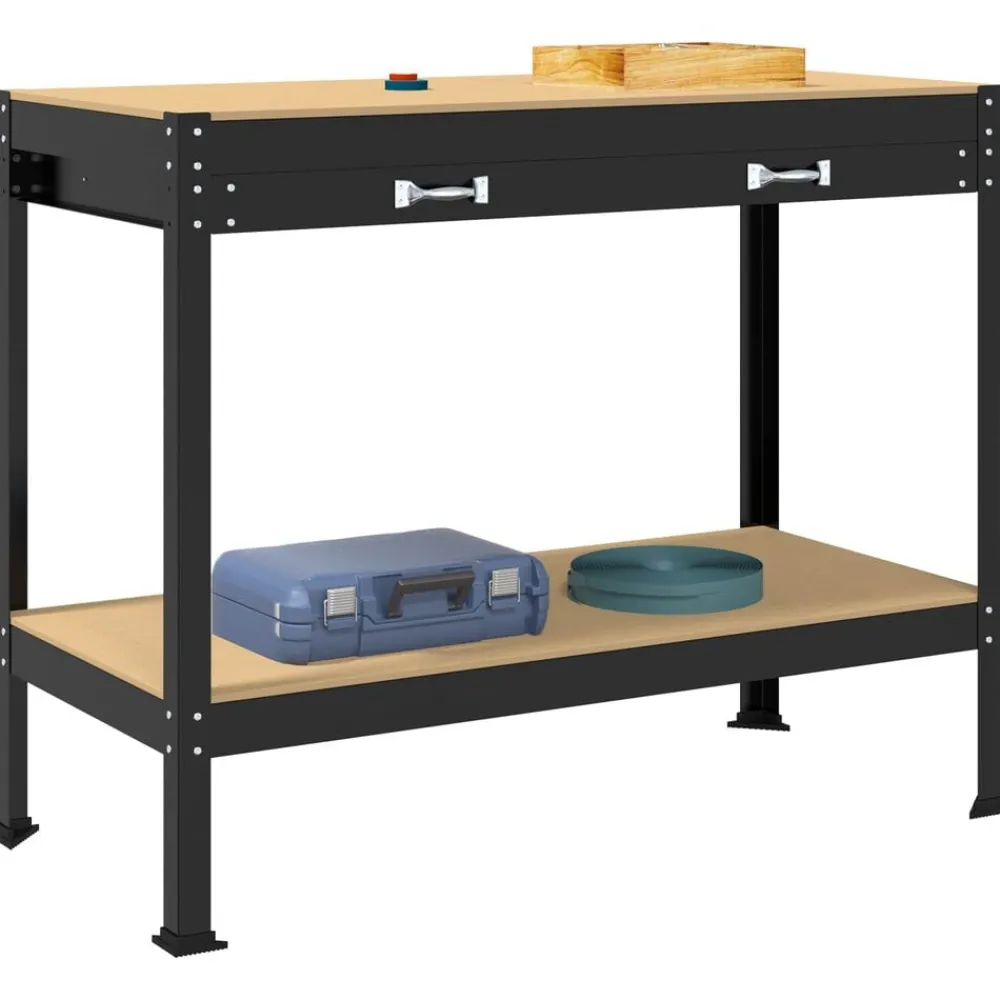 Werkbank met lade Zwart 114 x 54 x 91 cm Bewerkt hout en metaal>vidaXL Outlet