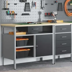 Bouwbeslag*vidaXL Werkbank met lade met plank en Grijs 100 x 55 x 85 cm Zwart