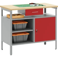 Bouwbeslag*vidaXL Werkbank met lade met plank en Grijs 100 x 55 x 85 cm Rood