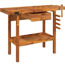Werkbank met lade en bankschroeven 124x52x83 cm massief acaciahout><noscript><img width=