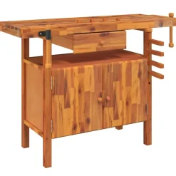 Werkbank met lade en bankschroeven 124x52x83 cm massief acaciahout>vidaXL