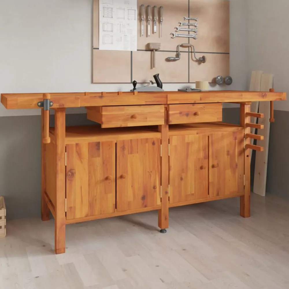 Werkbank met lades en bankschroeven 192x62x83 cm acaciahout>vidaXL Outlet