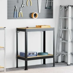 Werkbank met plank Zwart 81 x 41 x 91 cm Bewerkt hout en metaal>vidaXL Best