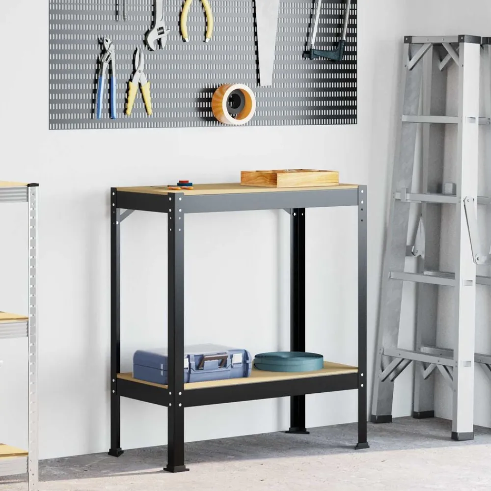 Werkbank met plank Zwart 81 x 41 x 91 cm Bewerkt hout en metaal>vidaXL Best