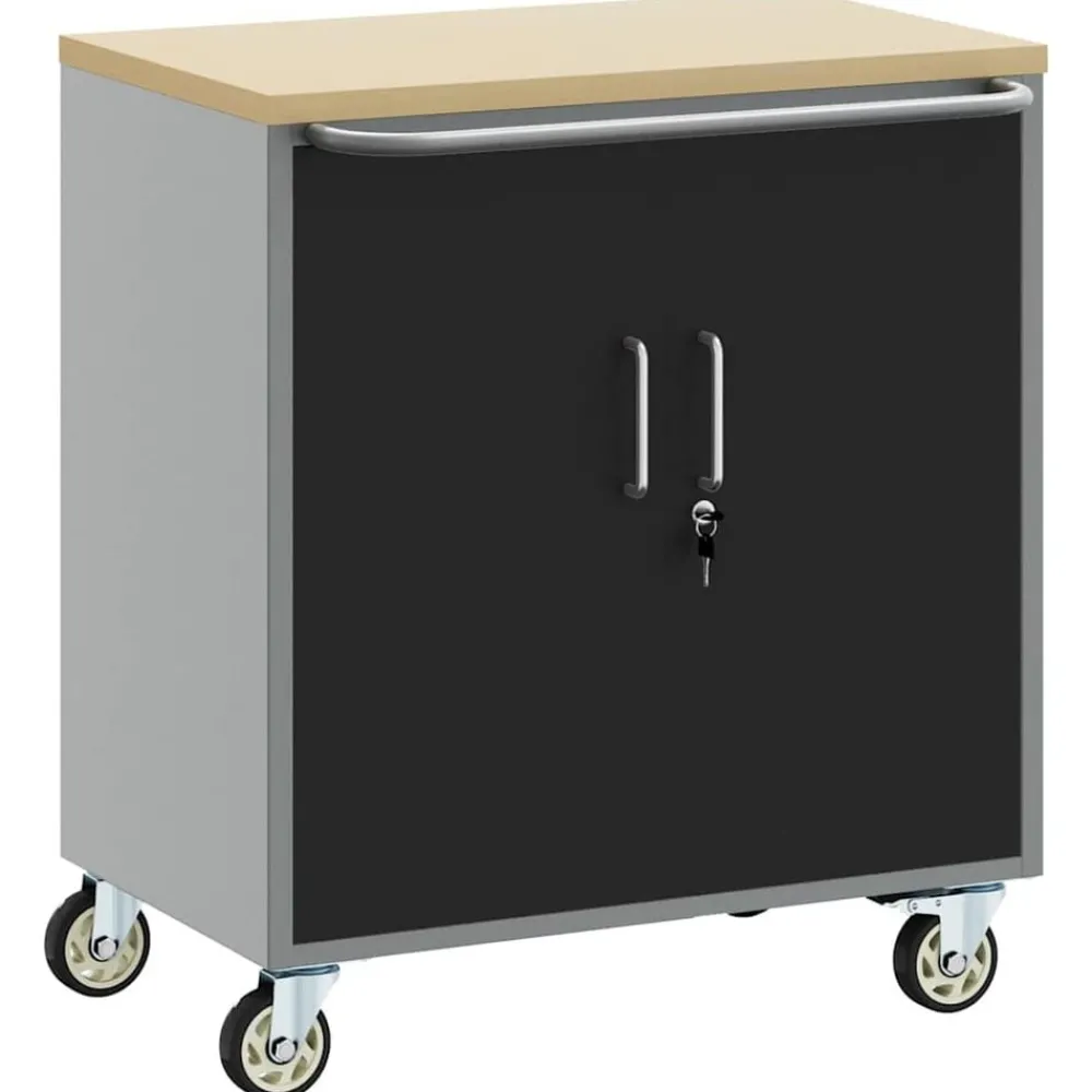 Bouwbeslag*vidaXL Werkbank met plank met wiel en Grijs 75 x 45 x 85 cm Zwart