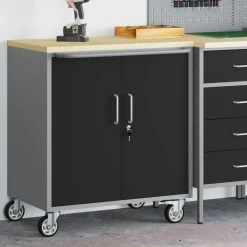 Bouwbeslag*vidaXL Werkbank met plank met wiel en Grijs 75 x 45 x 85 cm Zwart