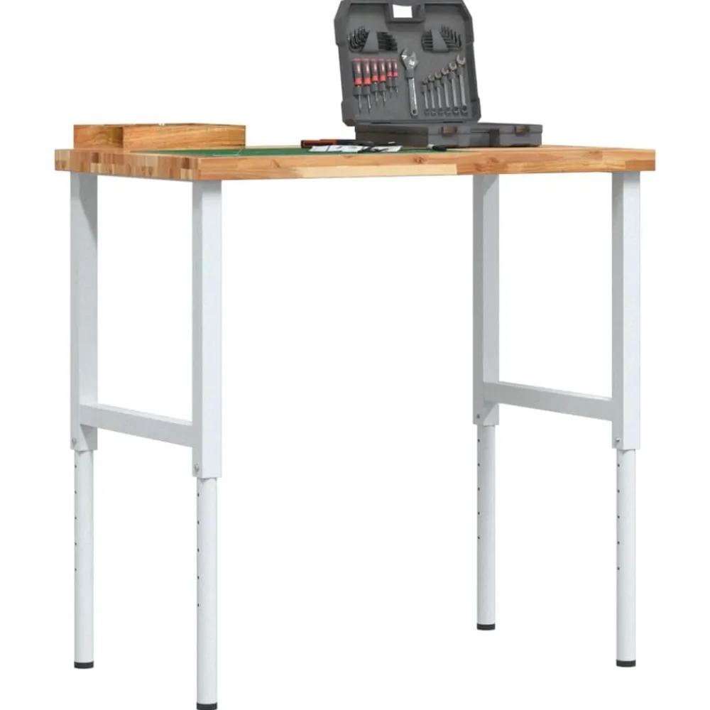 Bouwbeslag*vidaXL Werkbank rechthoekig 100x60x(73-99,5) cm massief acaciahout Donkerbruin en wit