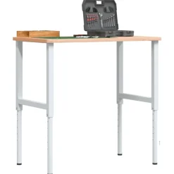 Bouwbeslag*vidaXL Werkbank rechthoekig 100x60x(71,5-98) cm massief beukenhout Bruin en wit