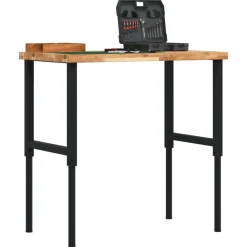 Bouwbeslag*vidaXL Werkbank rechthoekig 100x60x(73-99,5) cm massief acaciahout Donkerbruin en zwart