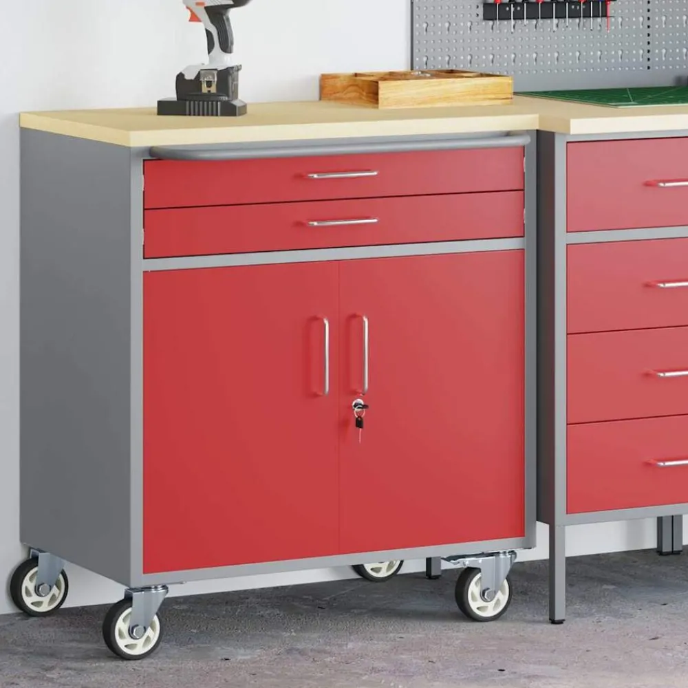 Bouwbeslag*vidaXL Werkbank en Grijs 75 x 45 x 85 cm Engineered hout en staal Rood