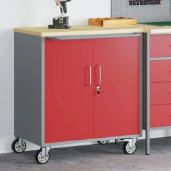 Bouwbeslag*vidaXL Werkbank en Grijs 75 x 45 x 85 cm Engineered hout en staal Rood