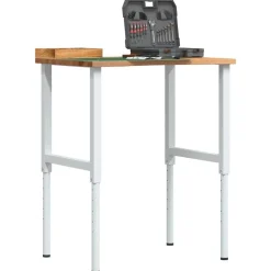 Bouwbeslag*vidaXL Werkbank 80x60x(71,5-98) cm eikenhout lichtbruin Wit en lichtbruin