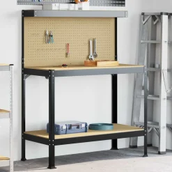 Bouwbeslag*vidaXL Werkbank Zwart 114 x 54 x 145 cm Bewerkt hout en metaal