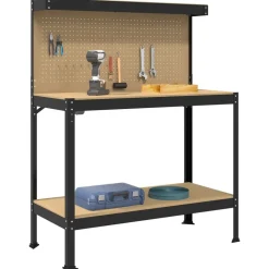 Bouwbeslag*vidaXL Werkbank Zwart 114 x 54 x 145 cm Bewerkt hout en metaal