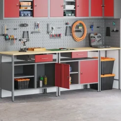 Bouwbeslag*vidaXL Werkbankset met lade 3 pcs Zwart en Grijs Gepoedercoat staal Rood