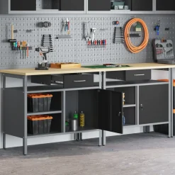 Werkbankset met lade 2 pcs en Grijs 200 x 55 x 85 cm>vidaXL Discount