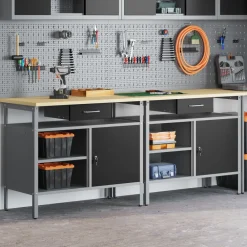 Werkbankset met lade 2 pcs en Grijs 200 x 55 x 85 cm><noscript><img width=