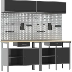 Bouwbeslag*vidaXL Werkbankset met lade 8 pcs en Grijs Gepoedercoat staal Zwart