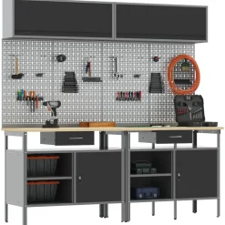 Bouwbeslag*vidaXL Werkbankset met lade 8 pcs en Grijs Gepoedercoat staal Zwart