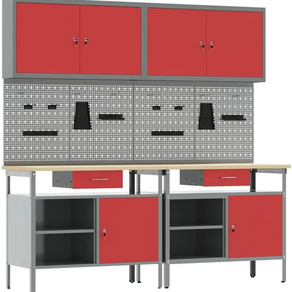 Werkbankset met lade 8 pcs en Grijs Gepoedercoat staal>vidaXL Outlet
