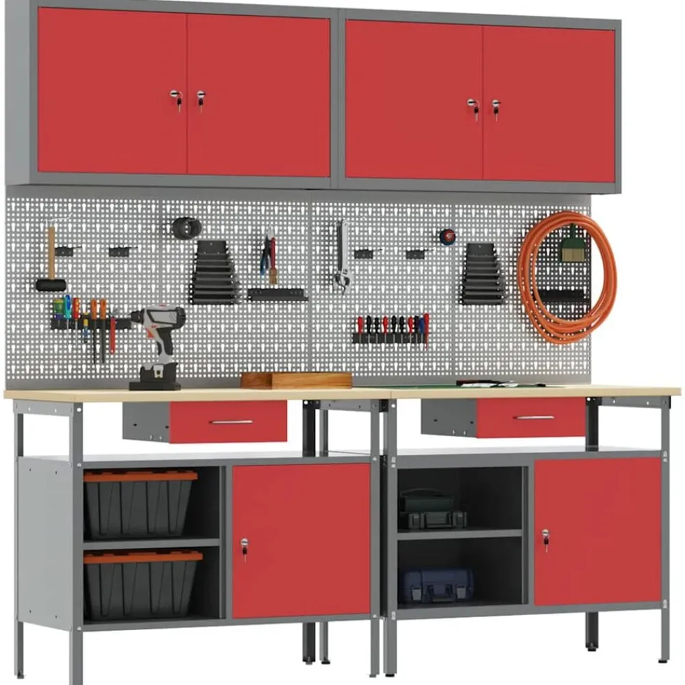 Werkbankset met lade 8 pcs en Grijs Gepoedercoat staal>vidaXL Outlet