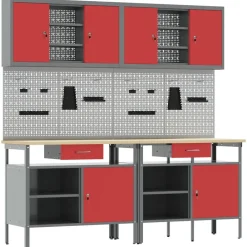 Bouwbeslag*vidaXL Werkbankset met lade 8 pcs en Grijs Gepoedercoat staal Rood