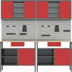 Bouwbeslag*vidaXL Werkbankset met lade 8 pcs en Grijs Gepoedercoat staal Rood