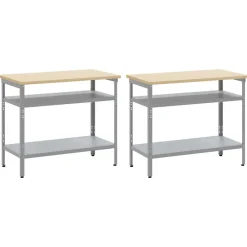Bouwbeslag*vidaXL Werkbankset met plank 2 pcs Beige en 200 x 55 x 85 cm Grijs