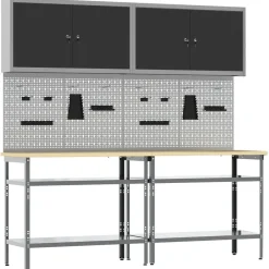 Werkbankset met plank 8 pcs en Grijs Gepoedercoat staal><noscript><img width=