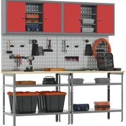 Bouwbeslag*vidaXL Werkbankset met plank 8 pcs en Grijs Gepoedercoat staal Rood