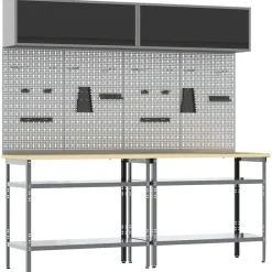Werkbankset met plank 8 pcs en Grijs Gepoedercoat staal>vidaXL Online