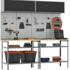 Werkbankset met plank 8 pcs en Grijs Gepoedercoat staal>vidaXL Online