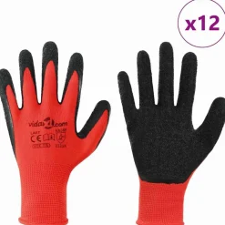 Beschermende Kleding*vidaXL Werkhandschoenen 12 pcs Rood en Zwart 7 / S Latexcoating