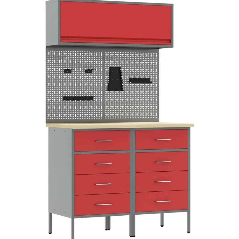 Bouwbeslag*vidaXL Werkkast set 5 pcs Poedergecoat staal en gefabriceerd hout Rood