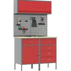Bouwbeslag*vidaXL Werkkast set 5 pcs Poedergecoat staal en gefabriceerd hout Rood