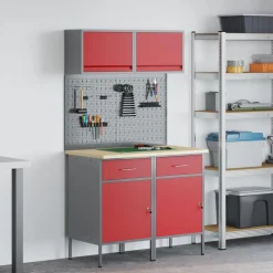 Bouwbeslag*vidaXL Werkkast set 6 pcs Poedergecoat staal en gefabriceerd hout Rood