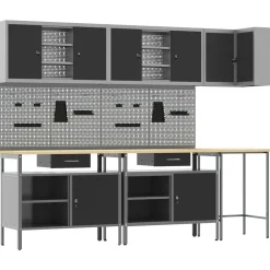 Bouwbeslag*vidaXL Werkkast set met lade met plank met slot 10 pcs en Grijs Zwart