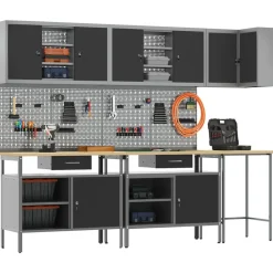 Bouwbeslag*vidaXL Werkkast set met lade met plank met slot 10 pcs en Grijs Zwart