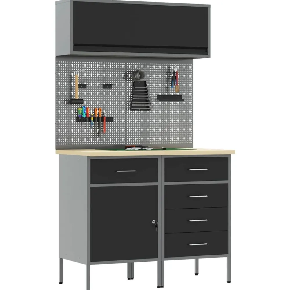 Bouwbeslag*vidaXL Werkkast set met lade met plank met opslag met slot 5 pcs Zwart