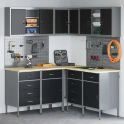 Bouwbeslag*vidaXL Werkkast set met lade met plank met slot 12 pcs en Grijs Zwart