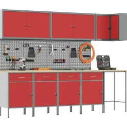 Bouwbeslag*vidaXL Werkkast set met lade met plank met opslag 12 pcs en Grijs Rood