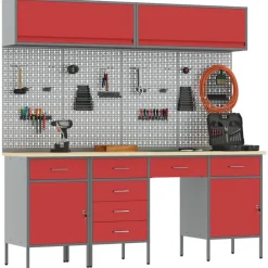 Bouwbeslag*vidaXL Werkkast set met lade met opslag met slot 10 pcs Rood
