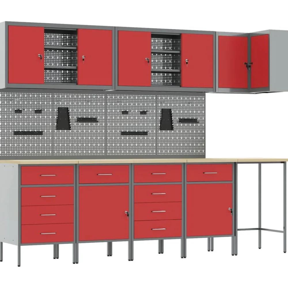 Werkkast set met lade met plank met opslag 12 pcs en Grijs>vidaXL