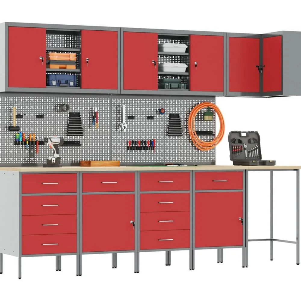Werkkast set met lade met plank met opslag 12 pcs en Grijs>vidaXL