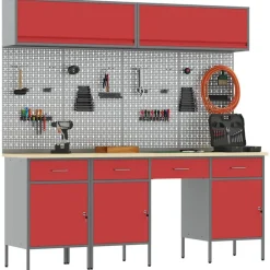 Bouwbeslag*vidaXL Werkkast set met lade met opslag met slot 10 pcs Rood