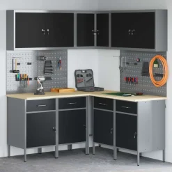 Bouwbeslag*vidaXL Werkkast set met lade met plank met slot 12 pcs en Grijs Zwart