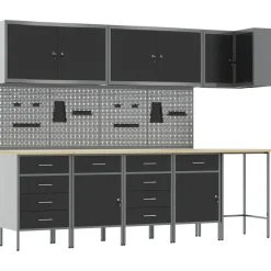 Werkkast set met lade met plank met slot 12 pcs en Grijs>vidaXL