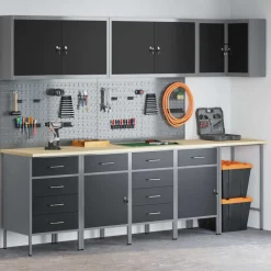 Werkkast set met lade met plank met slot 12 pcs en Grijs>vidaXL